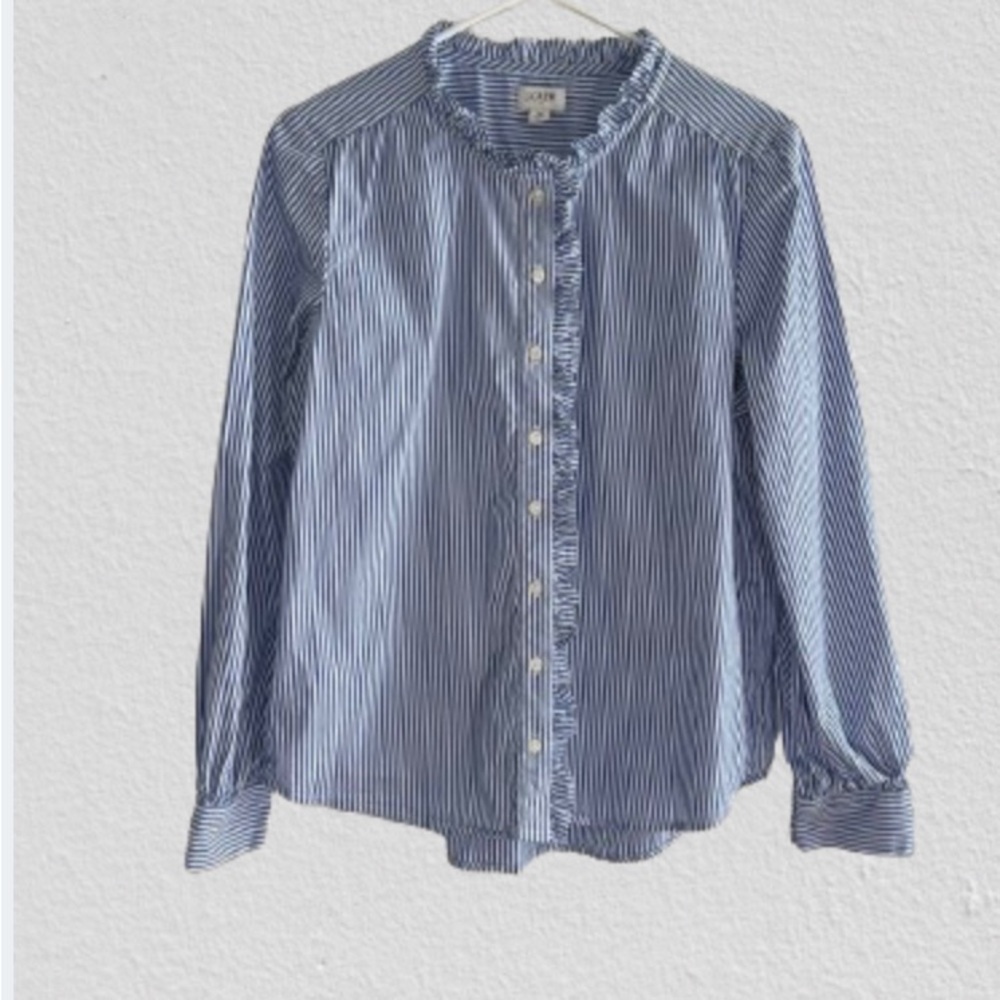J Crew Factory Ruffle-Placket Button-Up Top Size Medium
